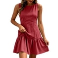 thumbnail image 3 of Vivianyo HD Women's Round Neck Mini Dress, Summer Casual Fit And Flare Dress for Women, With Sleeveless Design and Ruffle Hem, Women's XL, Sizes S-2XL, 3 of 8