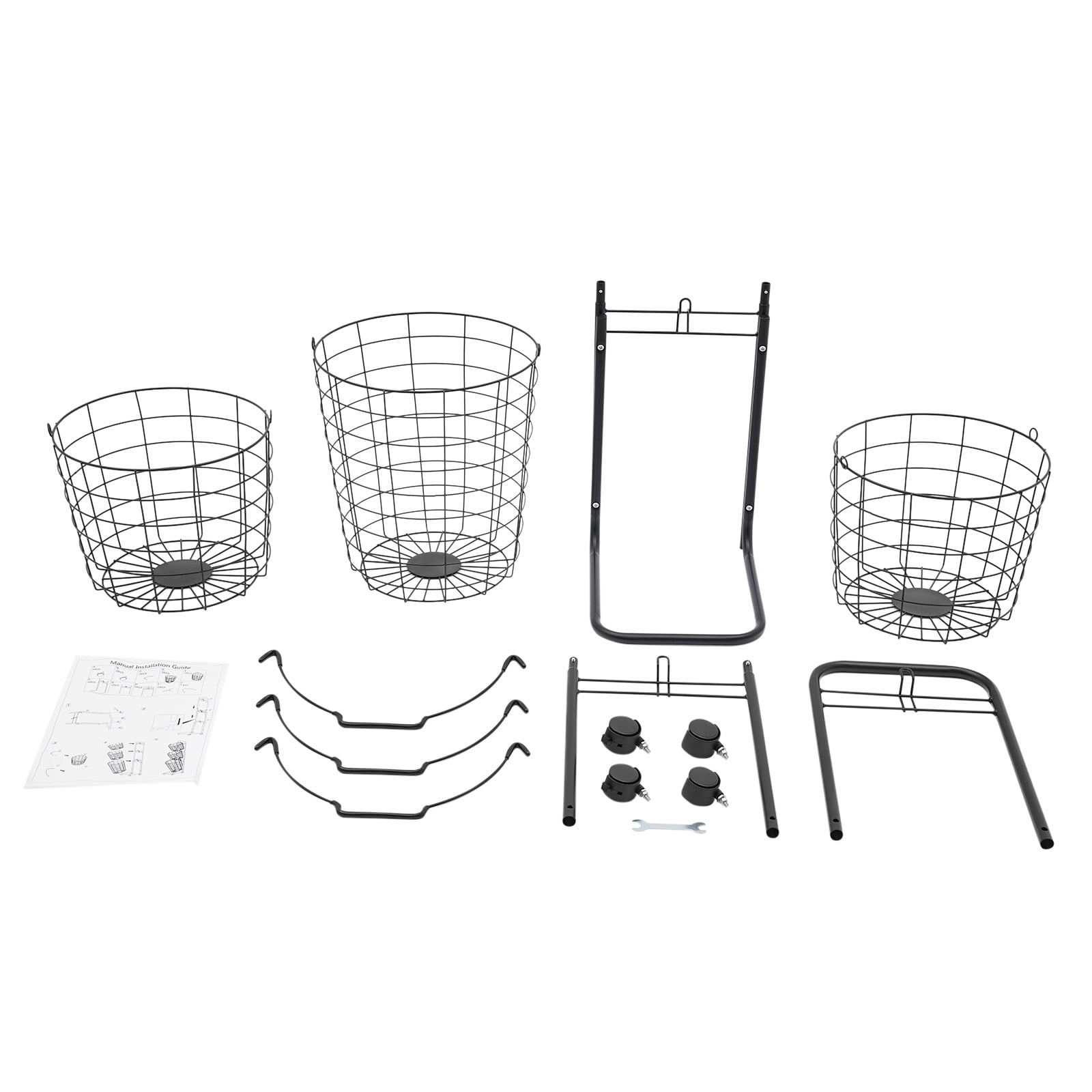 3 Tier Modern Rolling Laundry Hamper with 3 Removable Wire Basket & 4 Universal Wheels Black 10.4*13*48.4