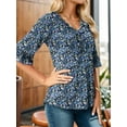 thumbnail image 3 of Blouses for Women Floral Print V Neck Ruffle 3/4 Short Sleeve Shirts Casual Summer Tops for Womens Clothes Casual Loose T Shirts Fashion Out Tee, 3 of 6