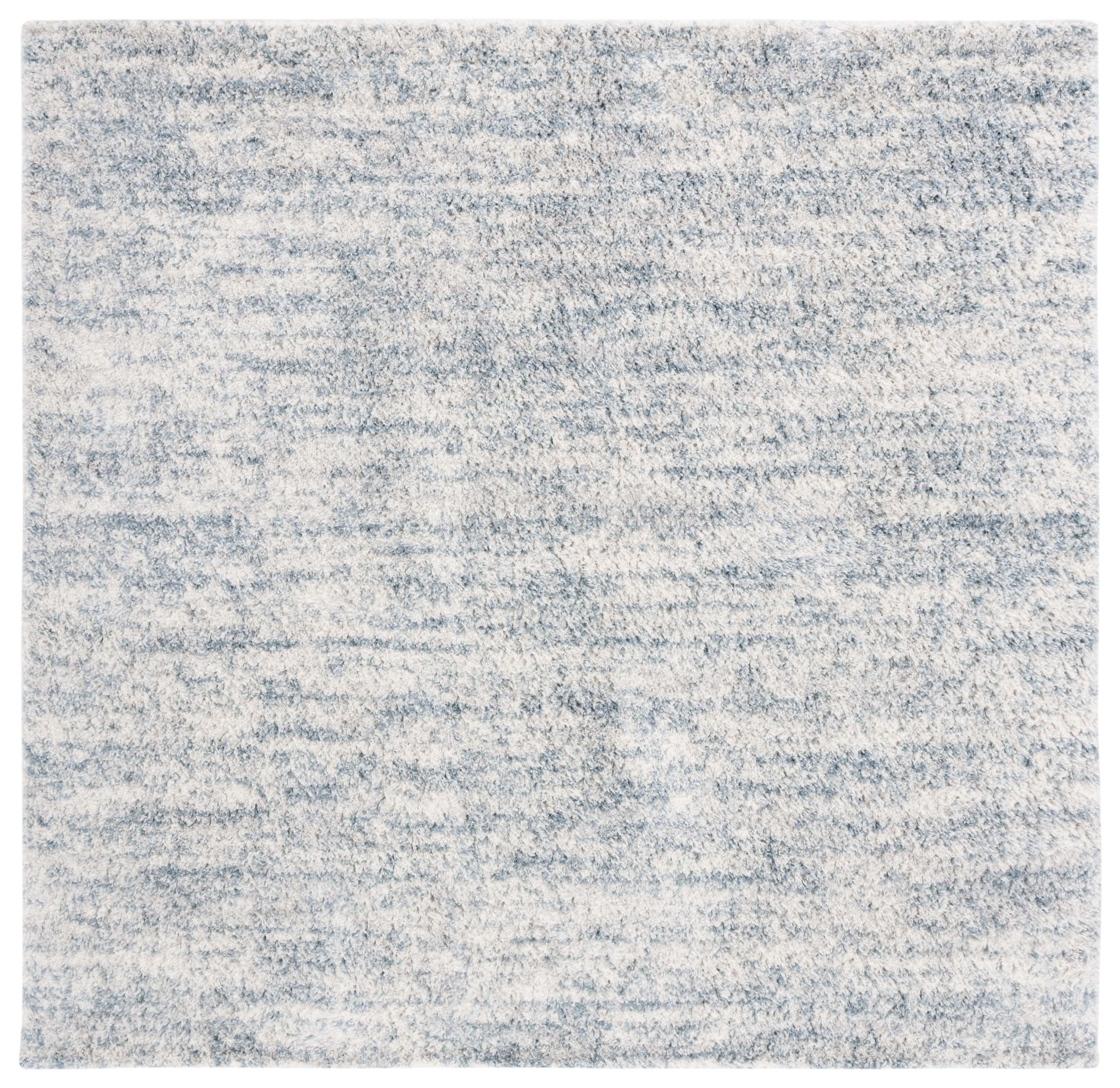 Safavieh Berber Torvald Abstract Polyester Shag Area Rug, Ivory/Light Aqua, 10' x 10' Square