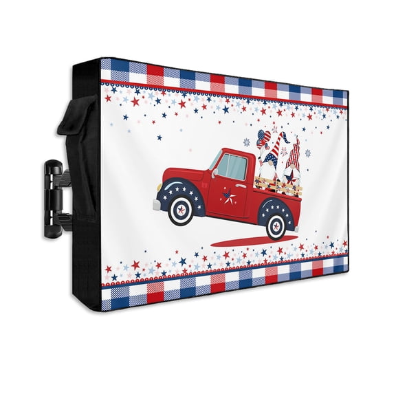 Red Independence Truck Loads of The Free Gnomes Outdoor TV Cover 30 to 32 Inch Waterproof, Celebration Red Blue 600D Oxford TV Covers with Zipper, Outside Flat TV Screen Protector 30"Wx19"Hx4.5"D