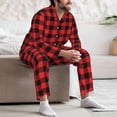thumbnail image 5 of Mens Pajamas Set, Buffalo Plaid Red Black Button-Down Pajamas for Men Long Sleeve Mens Sleepwear Lounge Pjs Set, 5 of 5