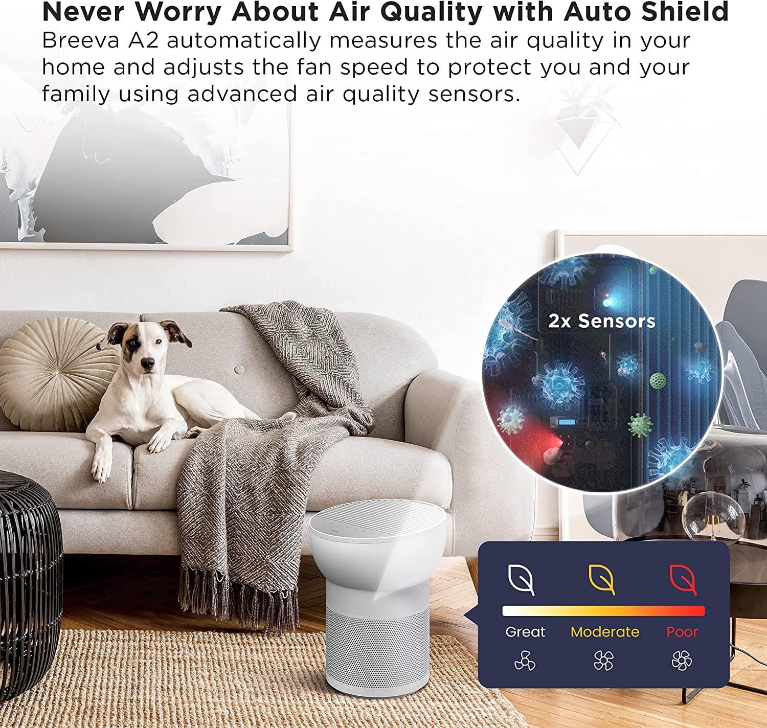 TCL Breeva A2 Wi-Fi Smart Air Purifier and Humidifier, Up to 882 Sq Ft, 4-Stage True HEPA (H13), Removes 99.97% of Dust/Bacteria/Odors & More, App & Voice Control, Auto Shield, Quiet, White