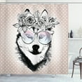 thumbnail image 1 of Ambesonne Alaskan Malamute Shower Curtain, Wreath Sunglasses, 69"Wx84"L, Warm Taupe Black White, 1 of 3