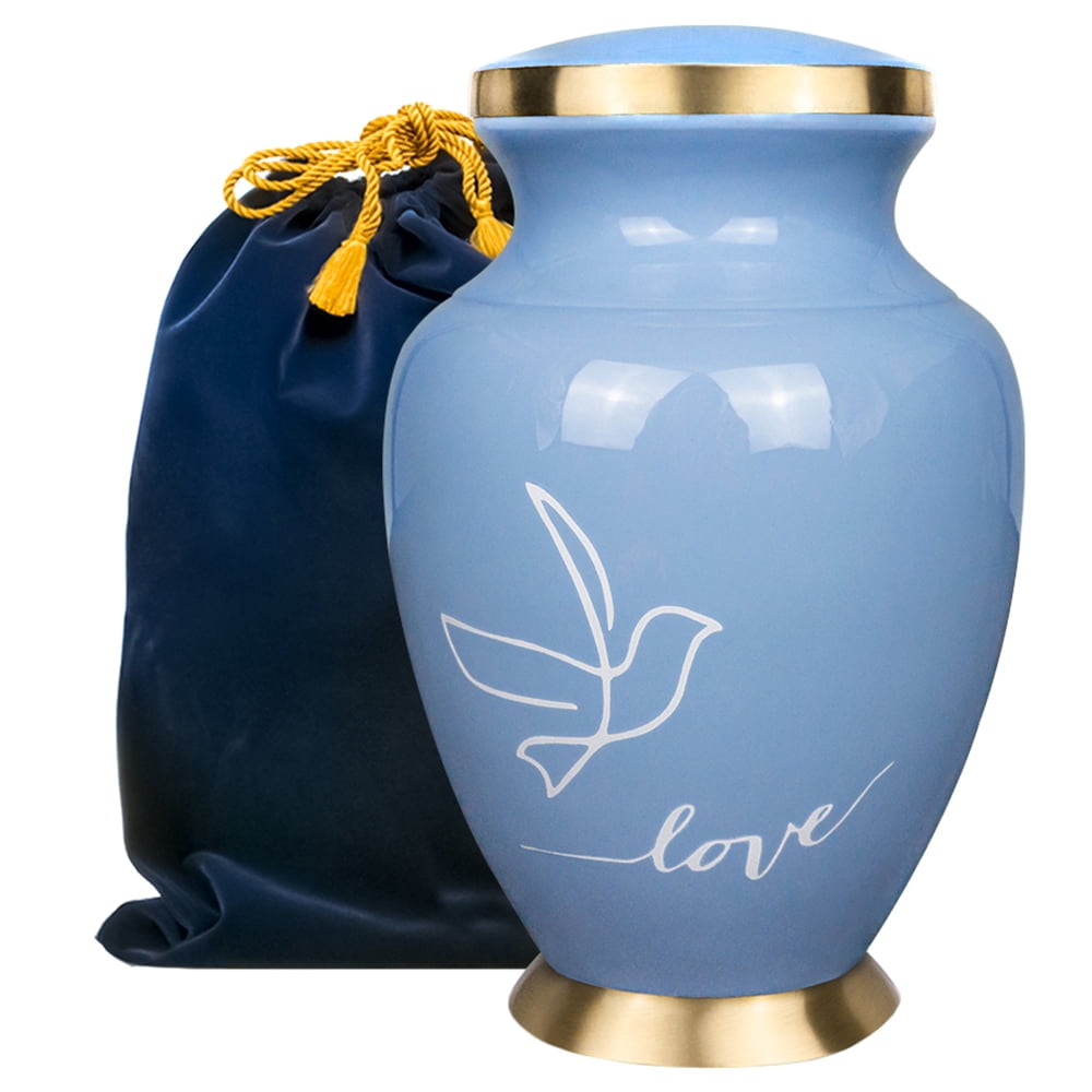 Well Lived™ Brass Blue Glossy Birds Adult Cremation Urn for human ashes 
