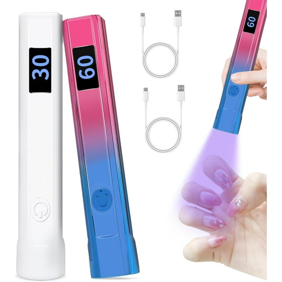 2 Pack Handheld Nail Lamp for Gel Nails, Portable Mini UV Light with LED, Nail Dryer for Fast Curing, Cordless Rechargeable Nail Light with Type C for Home DIY Manicure