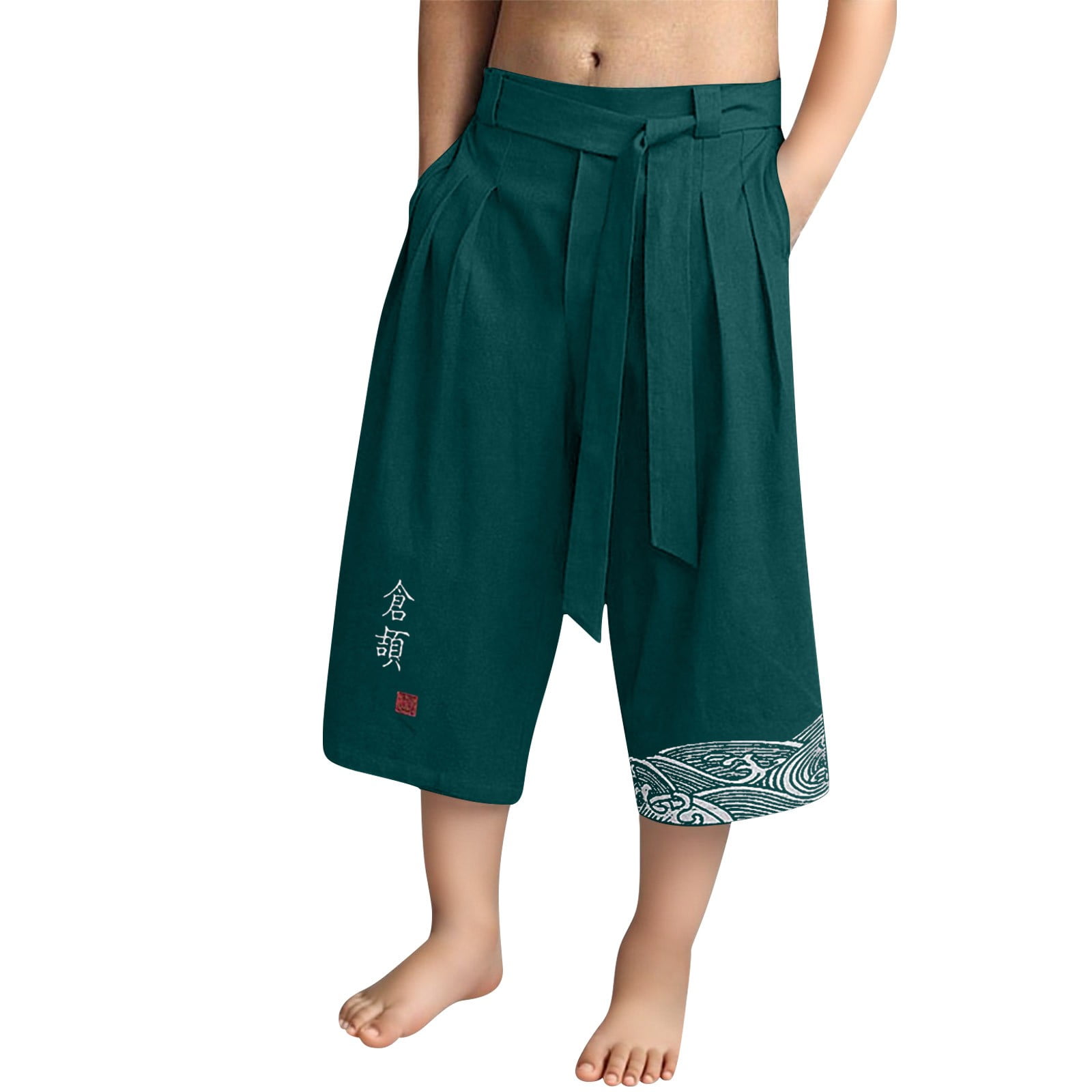 XXWXYD Boys Japanese Style Kimo𝗇o Pants, Linen 𝖢apri Traditional