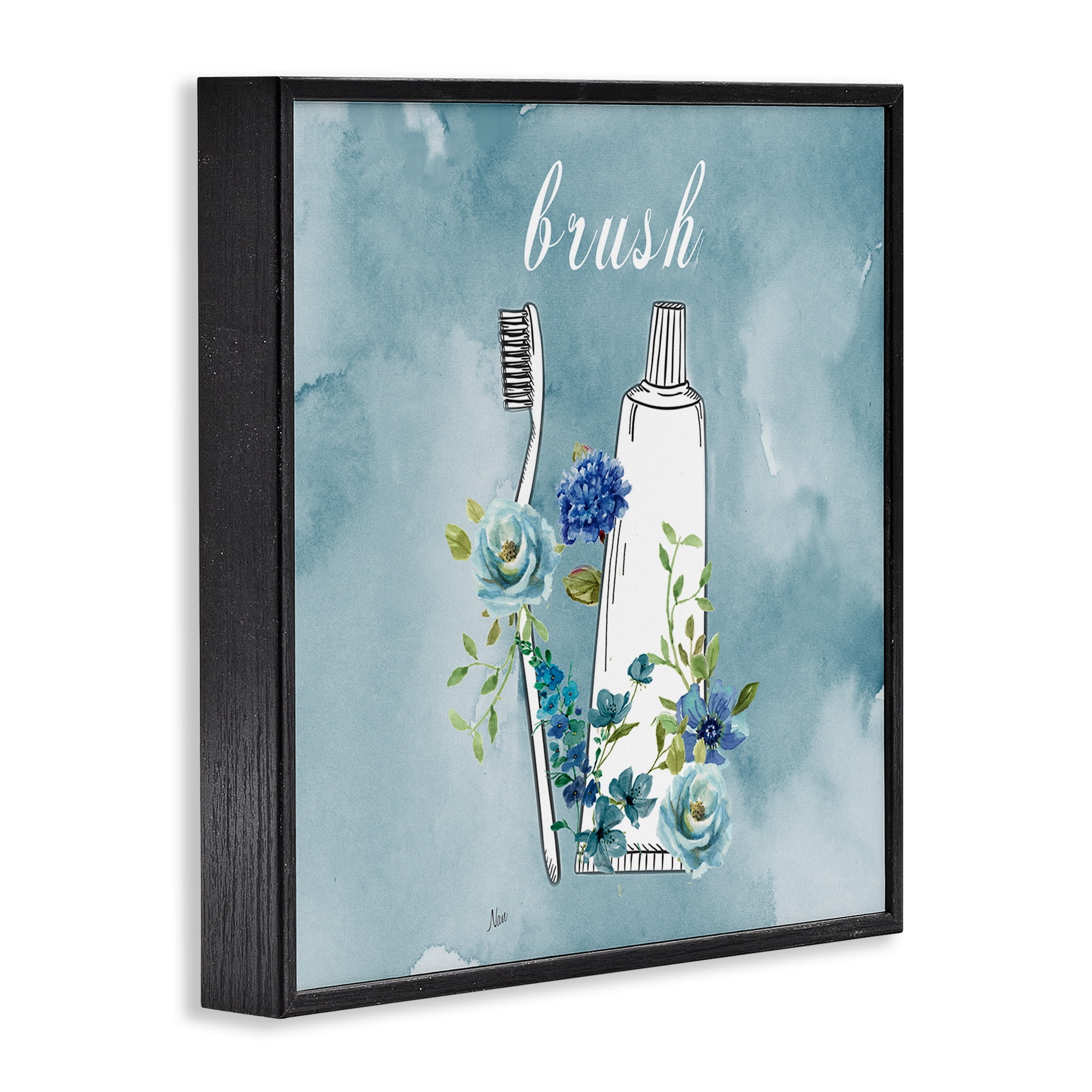 Stupell Industries Floral Bathroom Rules Brush Black Framed Giclee Art, design by Nan