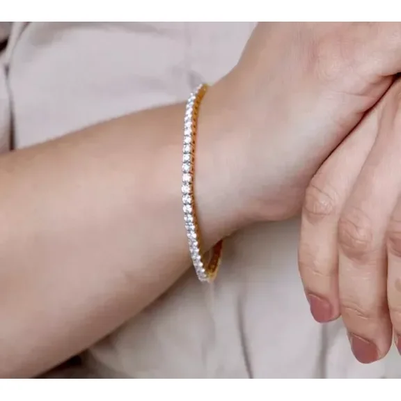 14k Yellow Gold Plated 8Ct Round Cut Lab Created Diamond Tennis Bracelet 7.5"