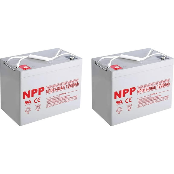 NPP NPD12-80Ah (2 Pcs) 12V 80Ah Group 24 AGM Deep Cycle Sealed Lead Acid Rechargeable Battery for Backup Sump Pump, Trolling Motor, Solar System, Mobility Wheelchair, General Use