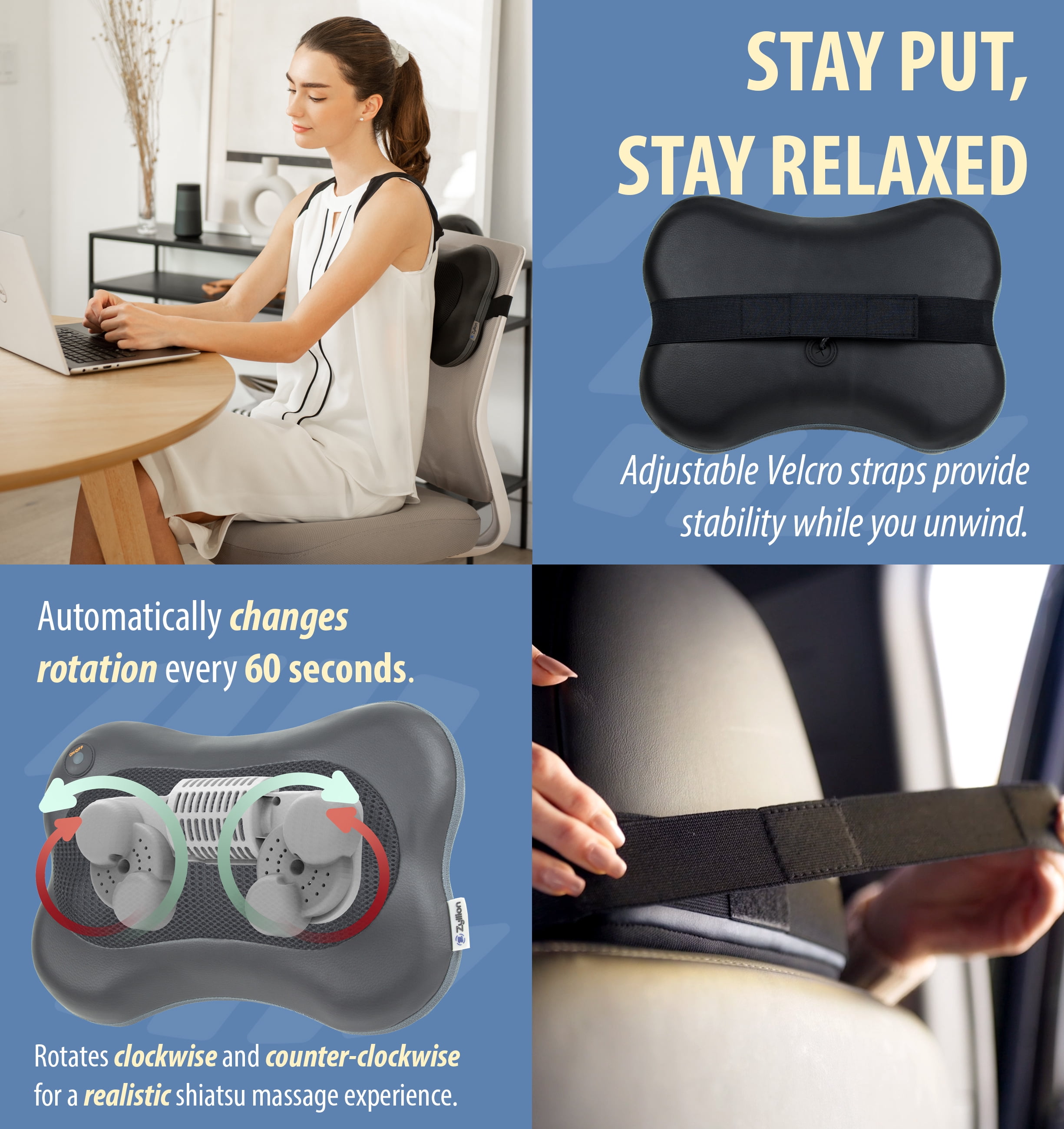 Zyllion Shiatsu Back & Neck Massager with Heat for Muscle Pain, Black