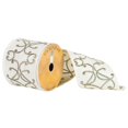 thumbnail image 1 of Vickerman Q172187 4 in. x 10 Yard White & Gold Embroidery Scrolls Wired Ribbon, 1 of 1