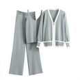 thumbnail image 3 of 3 Piece Lounge Sets for Women Long Sleeve Zipper Striped Knit Sweater Sling Vest with Wide Leg Pants Fashion Loose Fit Tracksuit Sets, 3 of 5