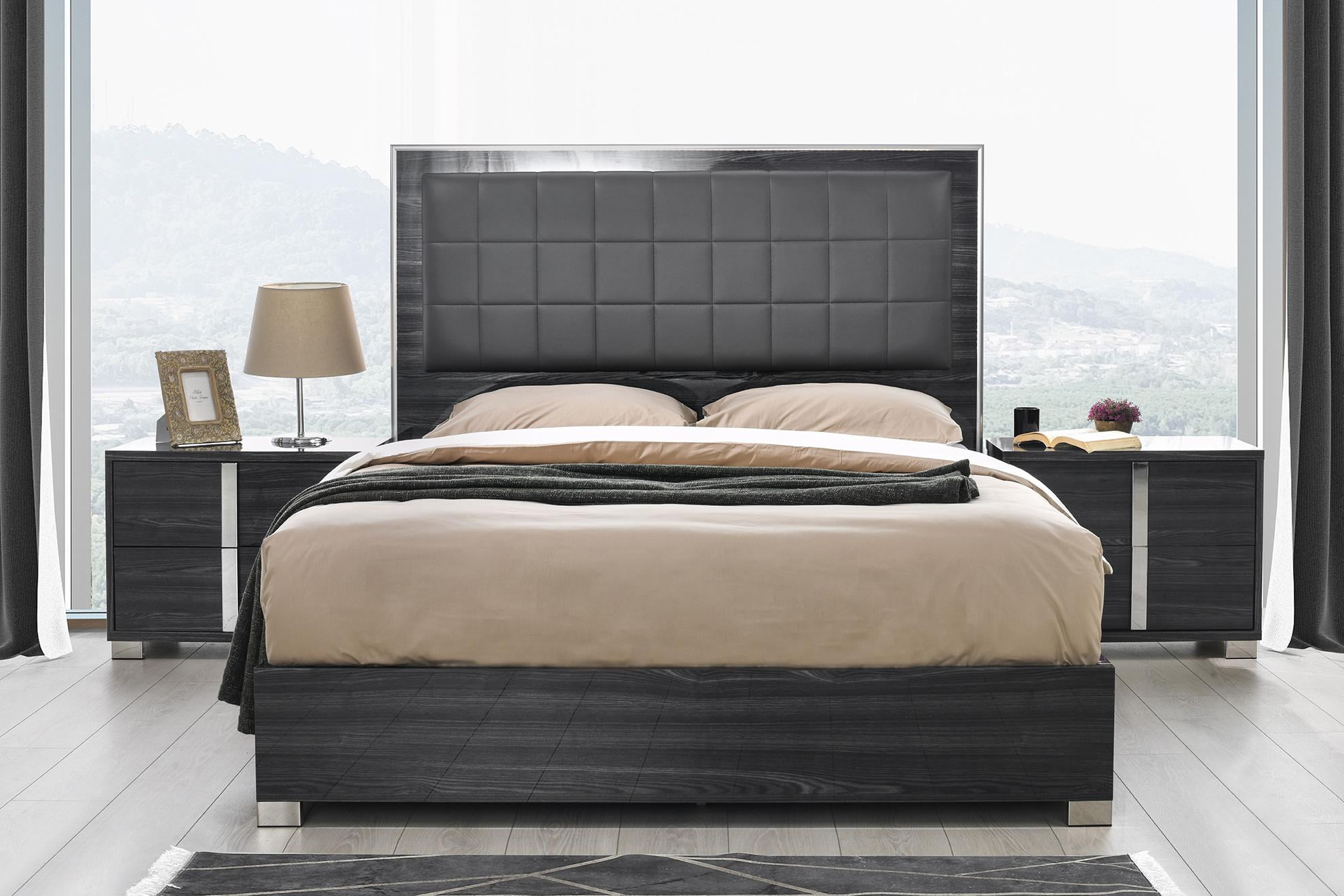 Gloss Grey Finish King Bedroom Set w/LED light 3Pcs Modern J&M Giulia - Walmart.com