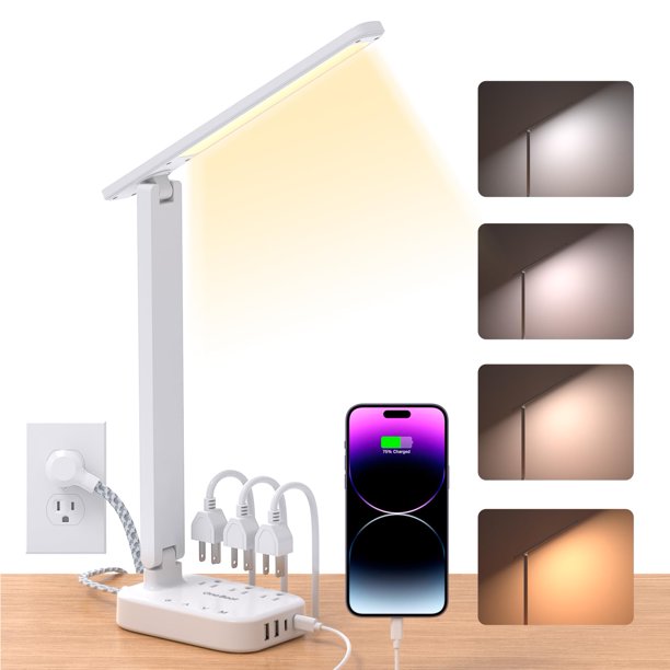 Regleta de alimentación con lámpara LED de escritorio One Beat, 3 salidas y 4 puertos USB