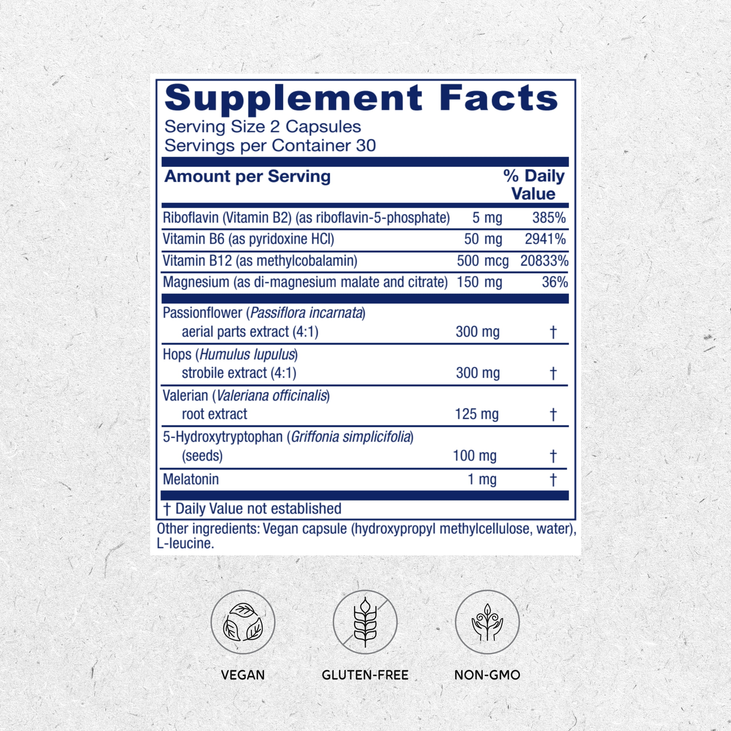 Vitanica Sleepblend, Non Habit Forming Sleep Support Supplement, with Melatonin, Valerian Root, Passionflower and Hops, Vegan, 60 Capsules