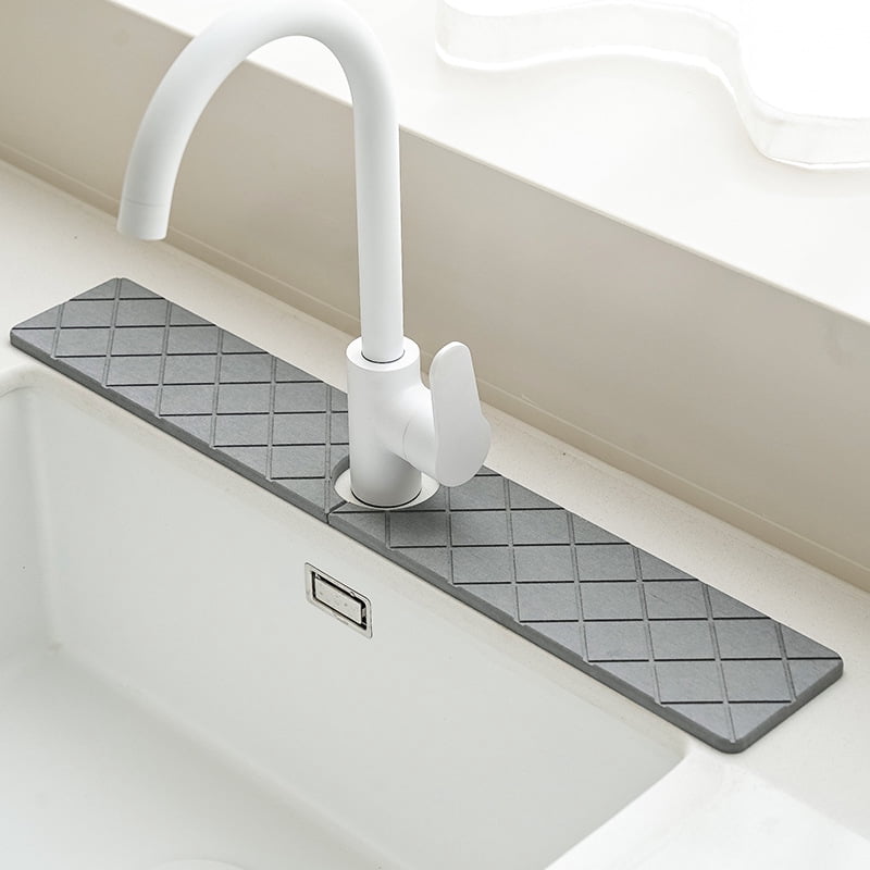 Faucet Mat for Kitchen Sink, 23.6"x 3.9" Diatomite Fast Drying Stone Sink, kitchen Sink Faucet Mat Splash Guard, Super Absorbent Faucet Mat, Faucet Mat for Kitchen Sink and Bathroom Counter (White)