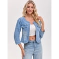 thumbnail image 2 of DARING DIVA Women's Collarless Cardigan 3/4 Sleeve Jean Jacket S Light Blue, 2 of 7