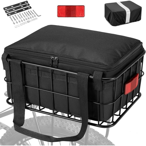 Bike Basket Rear for Men Women, Large Bicycle Rack Basket for Adult Bikes with Removable Liner Bag & Waterproof Cover, Heavy Metal Back Cargo Basket for Ebike, Mountain Bike, City Bike, Cruiser
