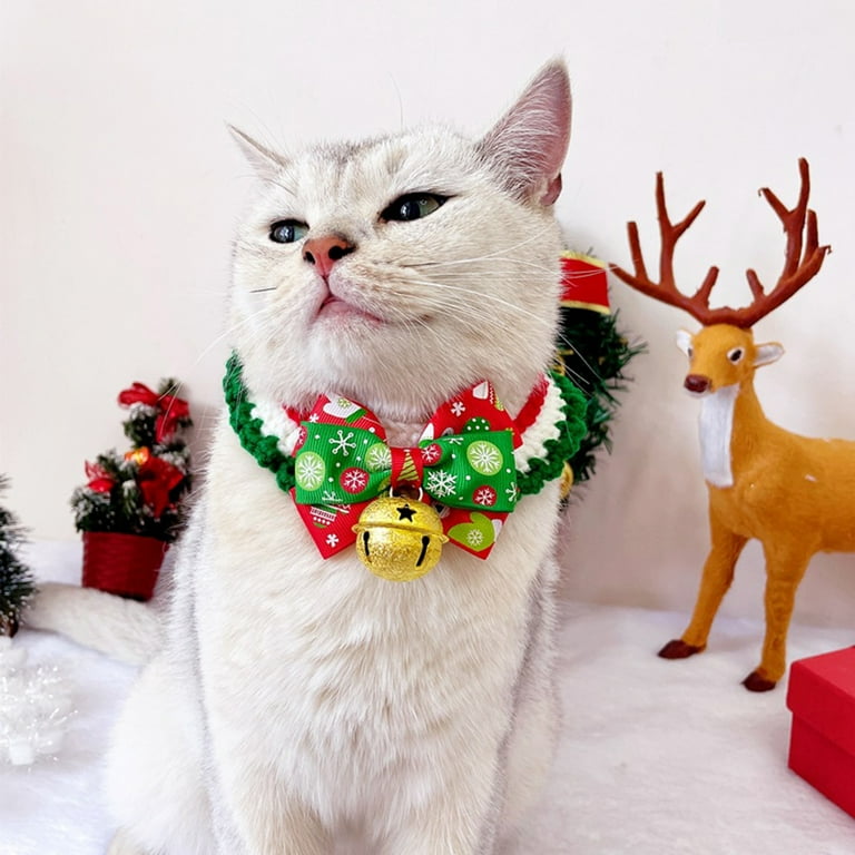 Xinmulight Christmas Pet Collar Friendly to Skin Exquisite Pattern Elastic Adjustable Non Irritating Dress Up Polyester Bow Knot Style Pet Cat Collar