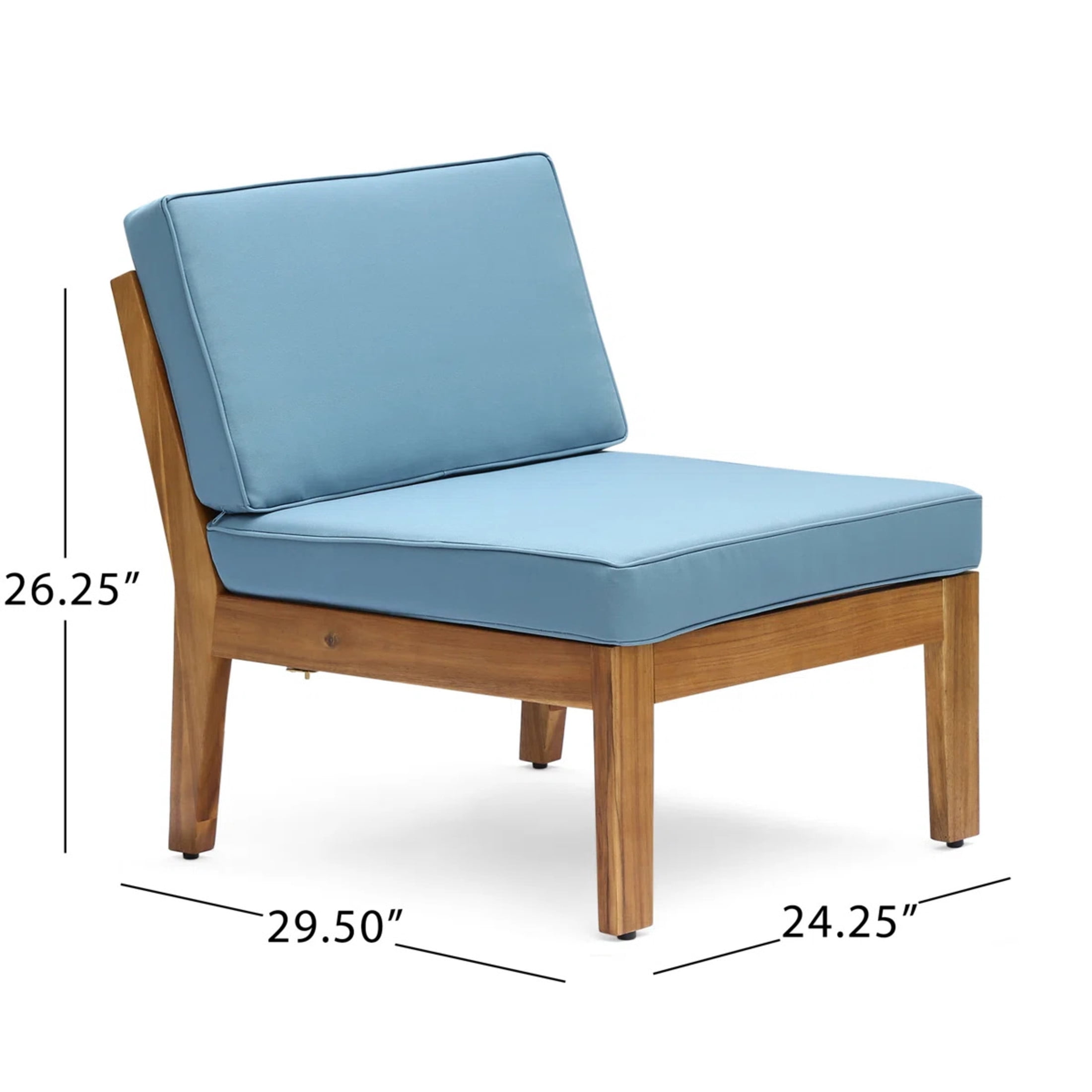 Christopher Knight Home 6-Piece Acacia Wood Outdoor Sectional Sofa Set with Patio Coffee Table, Blue Cushion