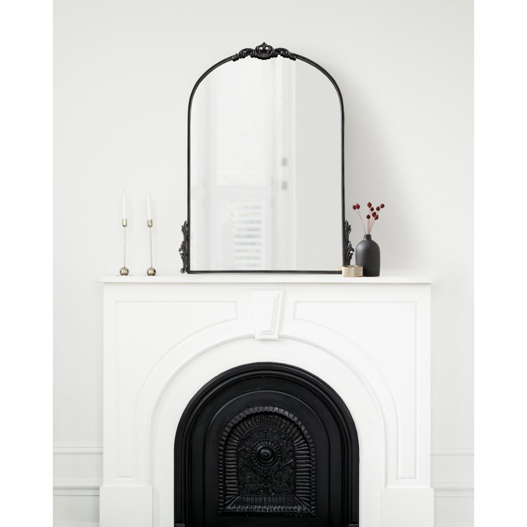 Kate & Laurel Myrcelle Traditional Arched Wall Mirror - 25x33 Black Ornate Vintage Decorative Mirror