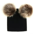 thumbnail image 1 of Kids Baby Autumn Winter Solid Color Warm Knit Hat Large Double Ball Woolen Cap, 1 of 9