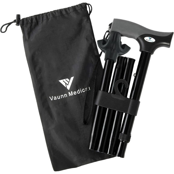 Vaunn Medical Folding Adjustable Walking Cane for Seniors with Tripod Tip