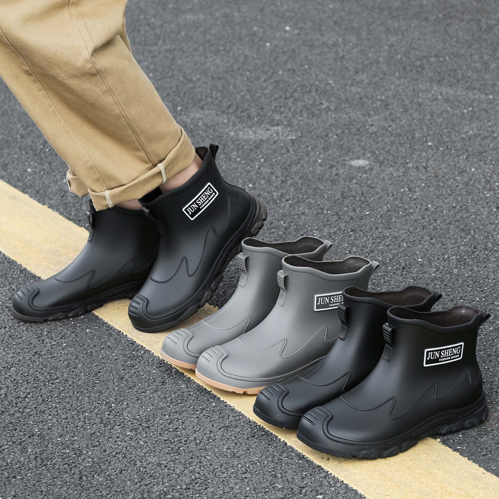 Rain Boots Men Durable High Tops Rain Shoes for Mens Non- Rubber Sole Mens Rain Boots (Grey 7.5)