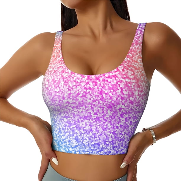 Balery Colorful Glitters Sujetadores deportivos con espalda cruzada para mujer, acolchados, sin costuras, de alto impacto, ideales para yoga, gimnasio, entrenamiento y fitness.-Small
