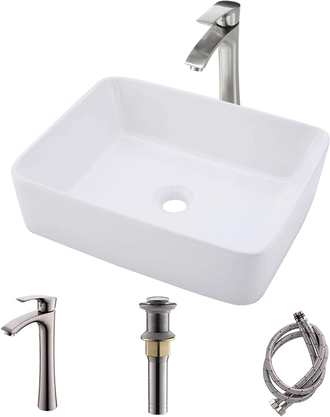 Rectangle Vessel Sink with Faucet and Drain ComboJSTCL 16x12 Above