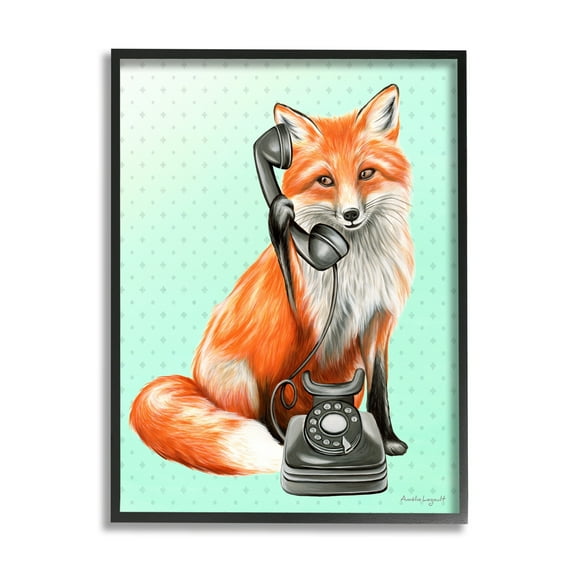 Stupell Industries Red Fox Vintage Phone Dotted Ombre Pattern Graphic Art Black Framed Art Print Wall Art, Design by Amelie Legault