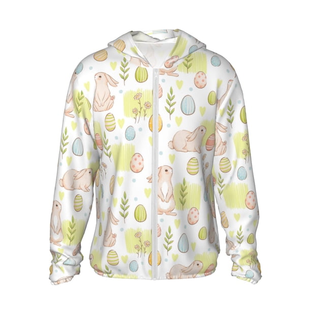 Fotbe Easter Rabbit Chaqueta con Protección Solar UPF 50+ para Hombre y Mujer, Camisa con Capucha y Bolsillos-Small