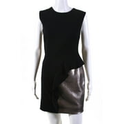 Angle View: Pre-owned|philosophy Womens Sequin Panel Sleeveless Sheath Dress Black Gold Size 2