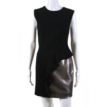 Pre-owned|philosophy Womens Sequin Panel Sleeveless Sheath Dress Black Gold Size 2