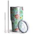 thumbnail image 2 of 30oz Pioneer Flower Floral Print Pattern Tumbler, Double Wall Vacuum Insulated Cup, BPA-Free Leak Proof Lid & Reusable Straws, Hot 12h, Cold 34h, 2 of 6