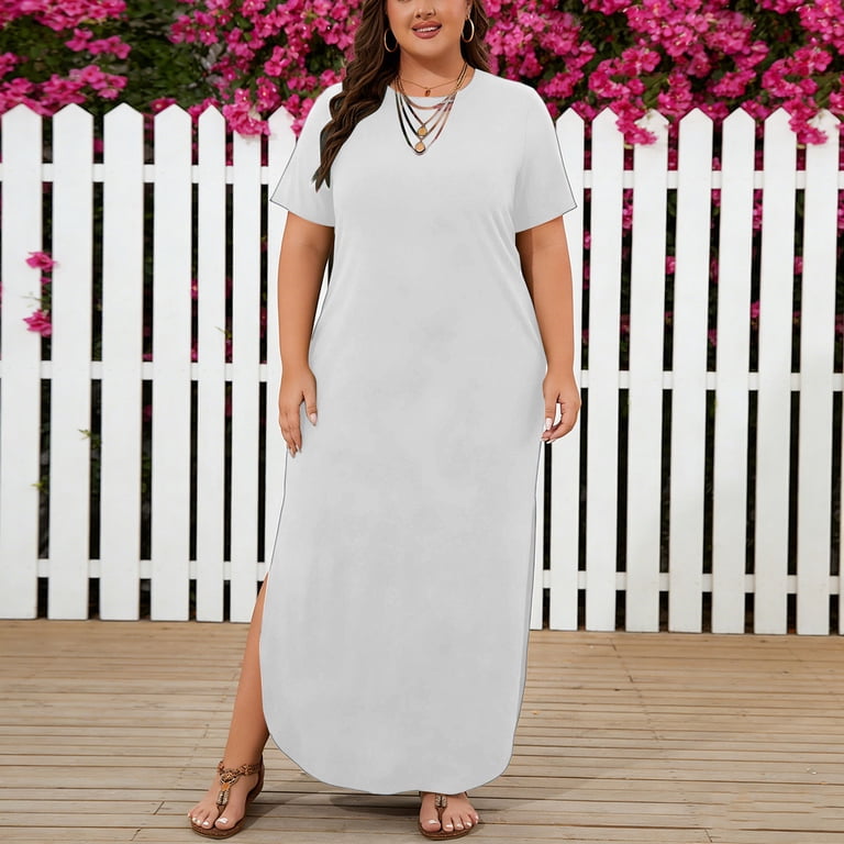 ft casuals dresses Fewfanhot Dresses for Women Casual Summer Crew Neck Short Sleeve Midi Tshirt Dress with Pockets Beach