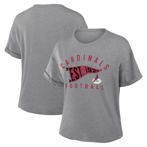 Women's Fanatics Heather Gray Arizona Cardinals Pennant Wave Tribute Tri-Blend Boxy T-Shirt