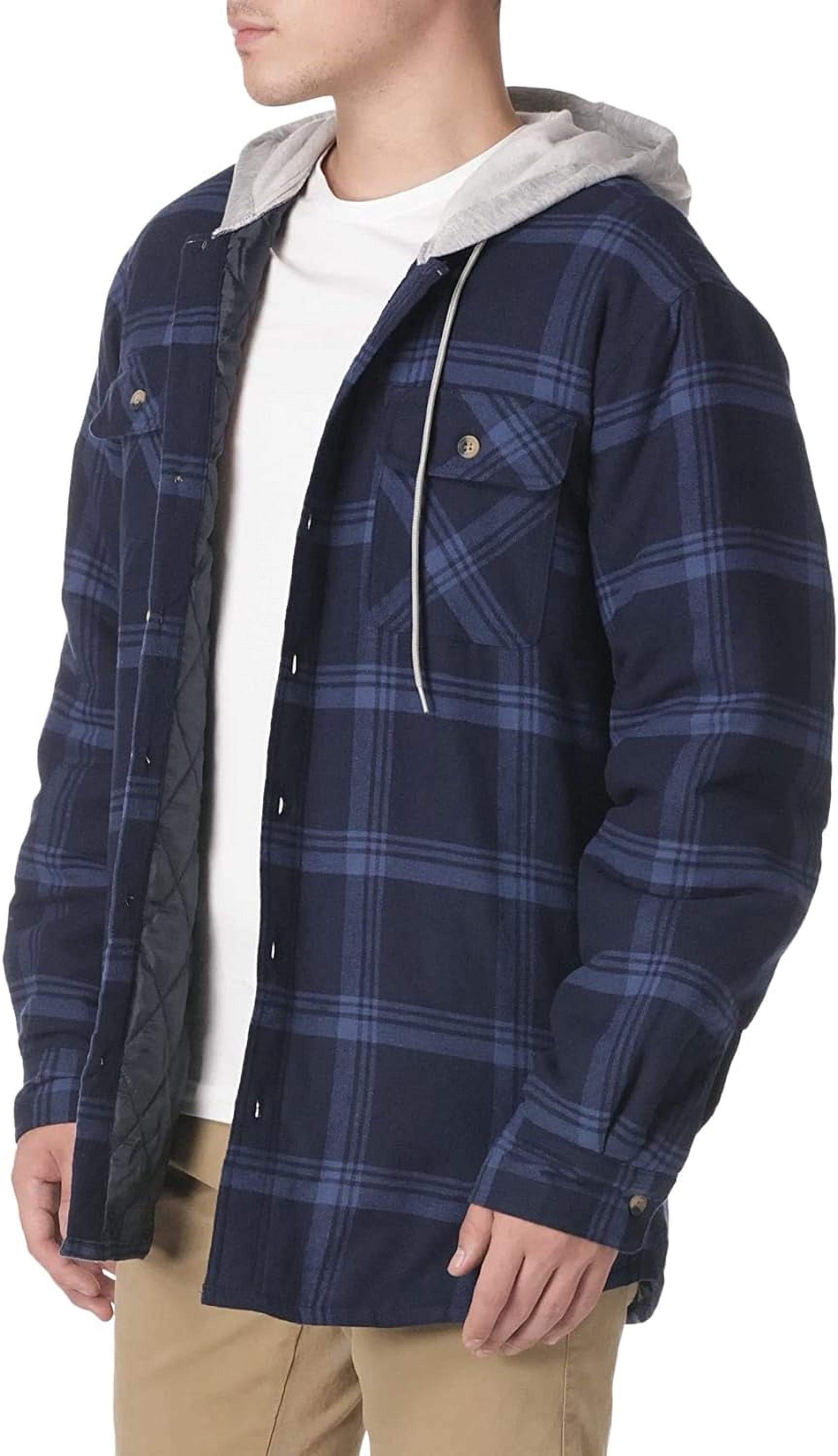 Wrangler&nbsp;Authentics Men's Long Sleeve Quilted Lined Flannel Shirt Jacket with Hood Medium Total Eclipse With Heather