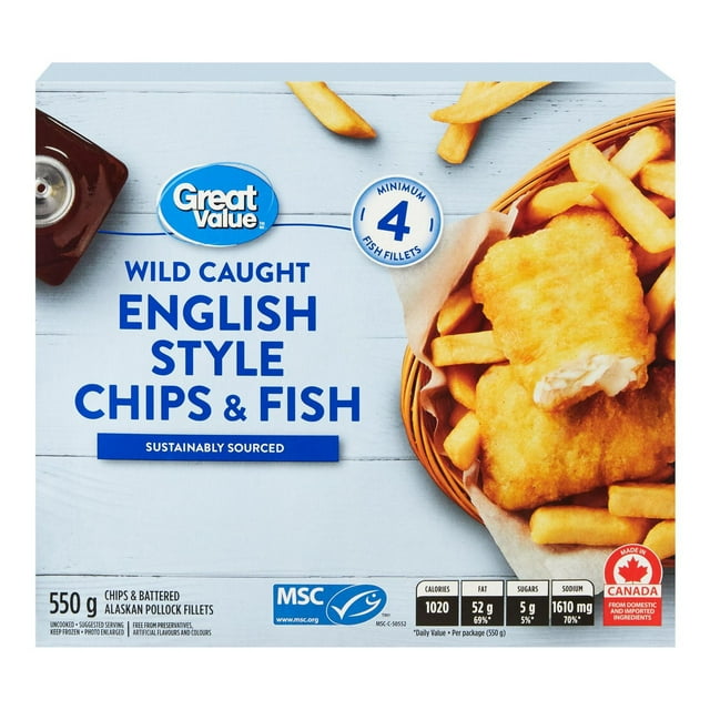 Great Value English-Style Chips and Fish, Frozen, 550 g