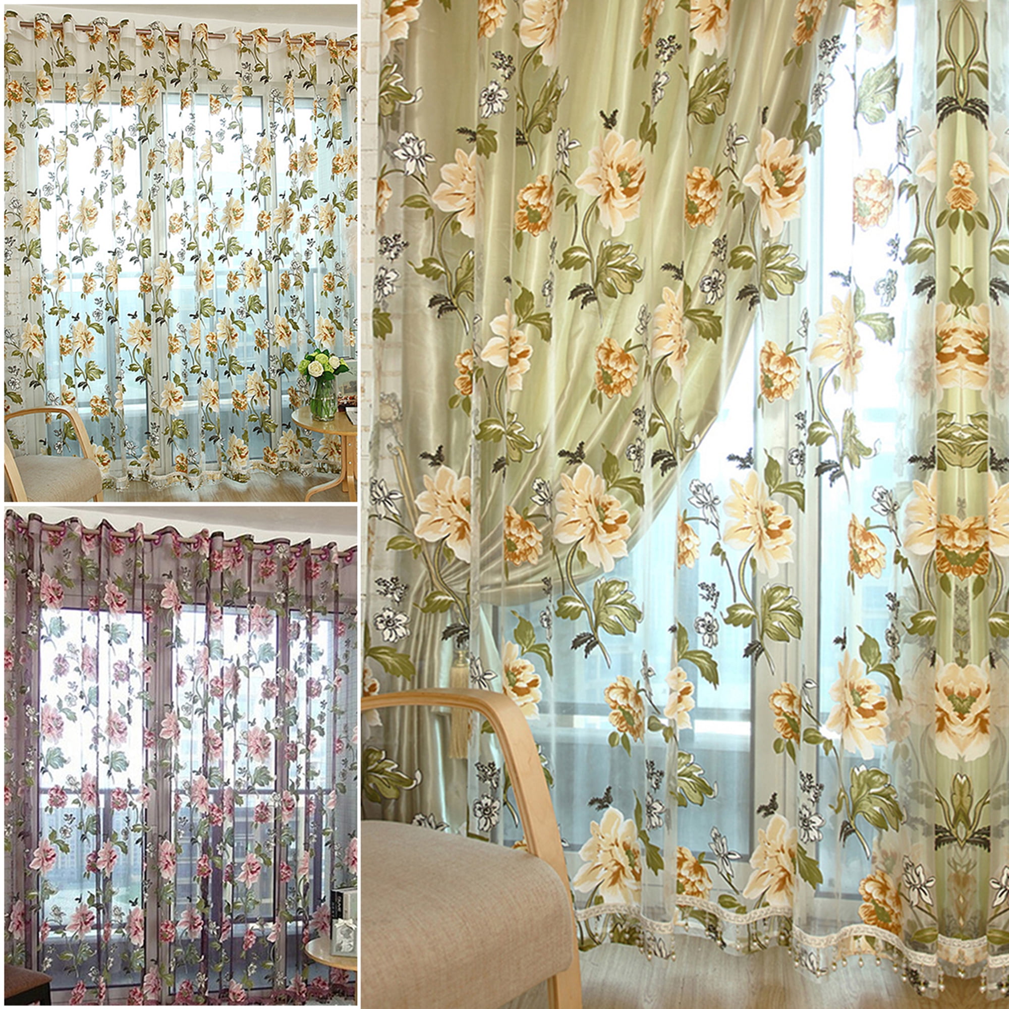 CN/_ EG/_ Door Window Curtain Floral Tulle Voile Drape Panel Sheer Scarf Valance