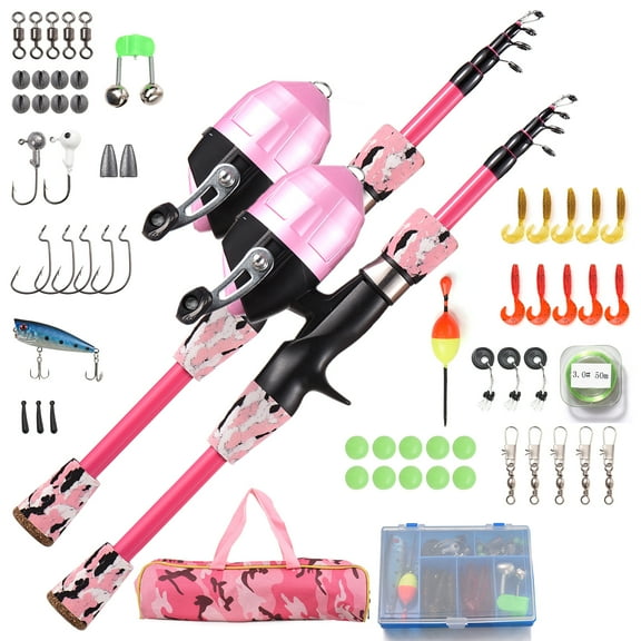 Children Fishing Rod and Reel Combo Full Kit 1.5m Telescopic Casting Rod Pole with Spincast Reel and Hooks Lures Swivels Carry Bag