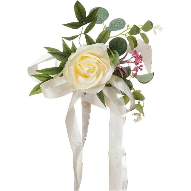 KAIYANG Juego de 4 piezas de flores para respaldo de silla de boda, flores de bosque para respaldo de silla con lazo para pasillo, iglesia, banquete, banco, flores de seda, ramo de aro floral para niñ