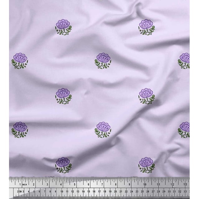 Soimoi Poly Georgette Fabric Leaves & Floral Block Print Fabric by Yard 52 Inch Wide