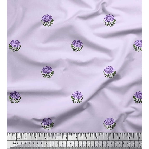 Soimoi Cotton Voile Fabric Leaves & Floral Block Print Fabric by The Yard 56 Inch Wide