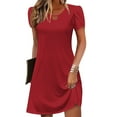 thumbnail image 2 of SMihono Womens Summer Tshirt Dresses Petal Short Sleeve Keyhole Mini Dress 2025 Trendy Casual Loose Vacation Beach Dresses Red L, 2 of 5