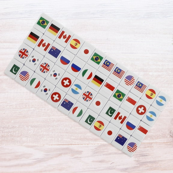 WHAMVOX 48PCS Game Blocks Family Party Games Mahjong Tiles Set with Colored Flags for Easy Recognition