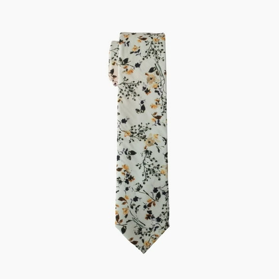 Wedding - Perfect Cotton Tie: Beige Floral Print, 2.5 Inch Width