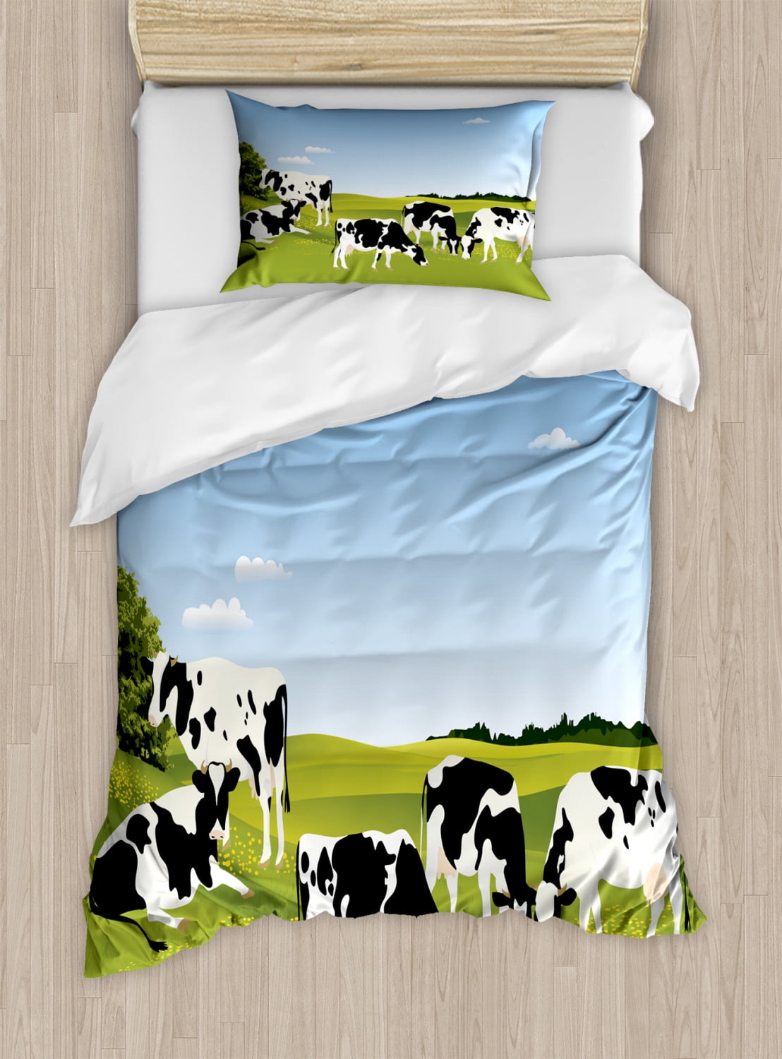 Cattle Twin Size Duvet Cover Set, Graphic Illustration of Domestic Cows ...