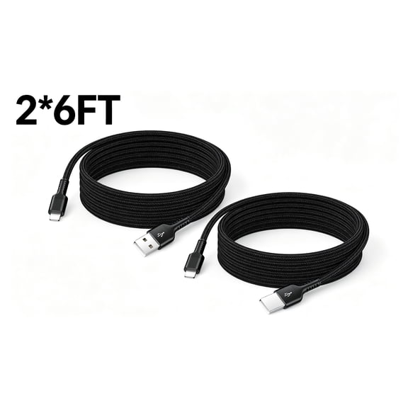 6ft Nylon Braided Lightning Cable, 2-Pack